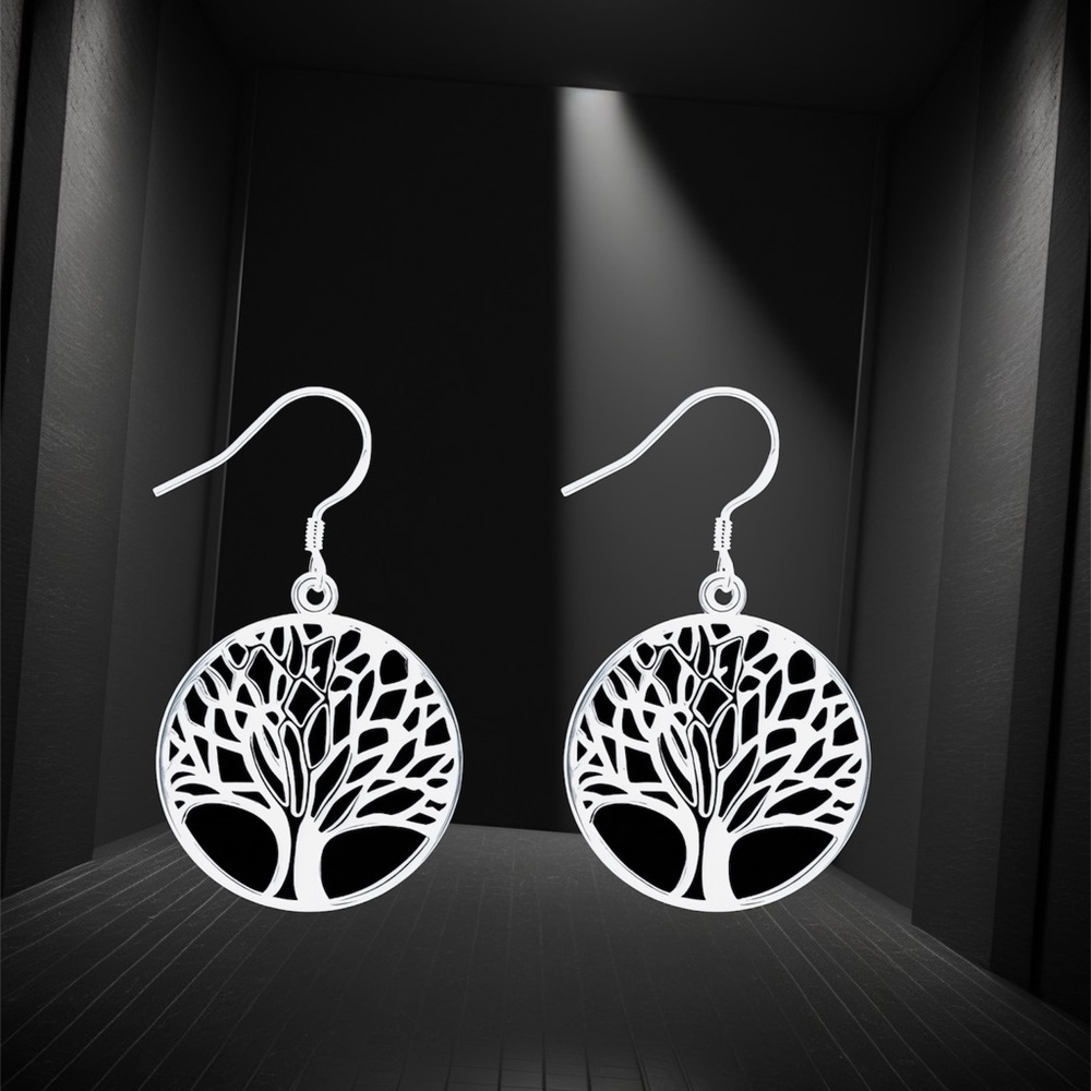 Silver Sterling Silver Tree of Life Dangle Earrings New with box